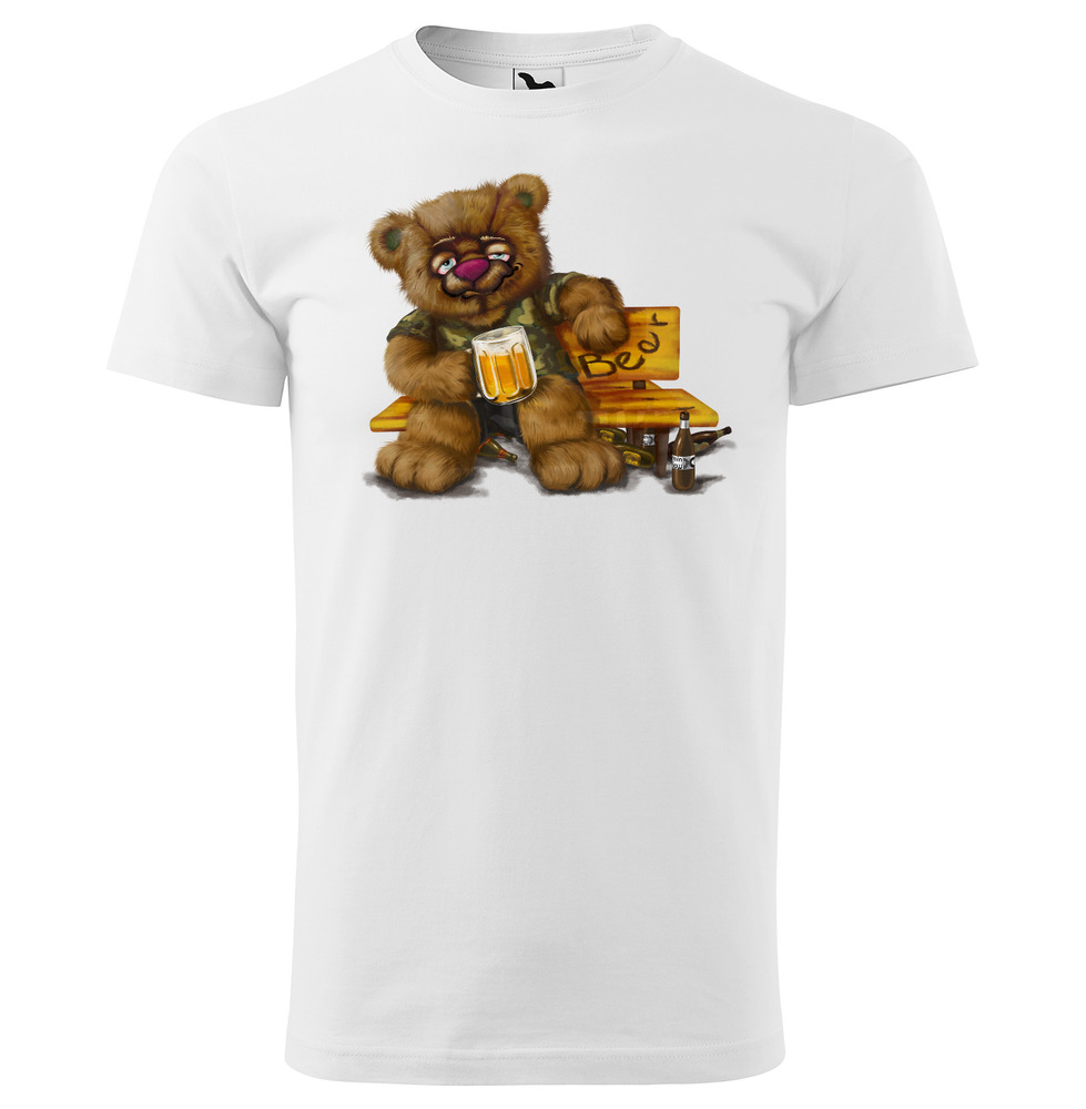 Tričko Medvěd alkoholik (Velikost: XS, Typ: pro muže, Barva trička: Bílá)