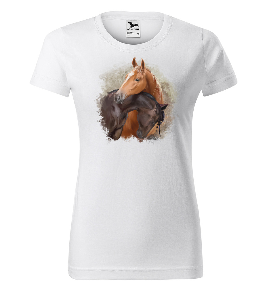 Tričko Dva koně (Velikost: XS, Typ: pro ženy, Barva trička: Bílá)