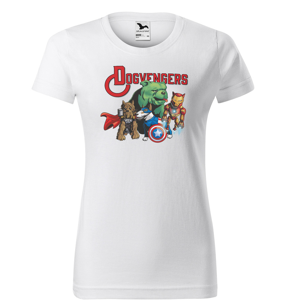 Tričko Dogvengers (Velikost: M, Typ: pro ženy, Barva trička: Bílá)
