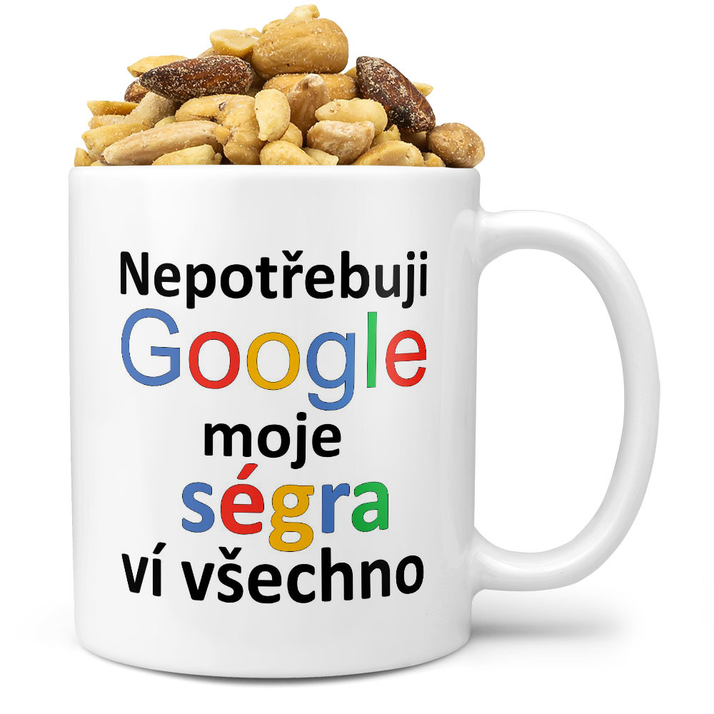 Hrnek Google - Ségra (Náplň hrníčku: Směs slaných oříšků)