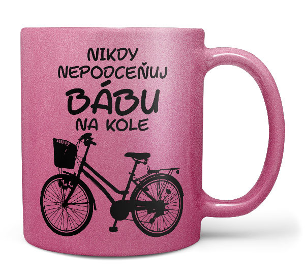 Hrnek Bába na kole (růžový) (Náplň hrníčku: Žádná)