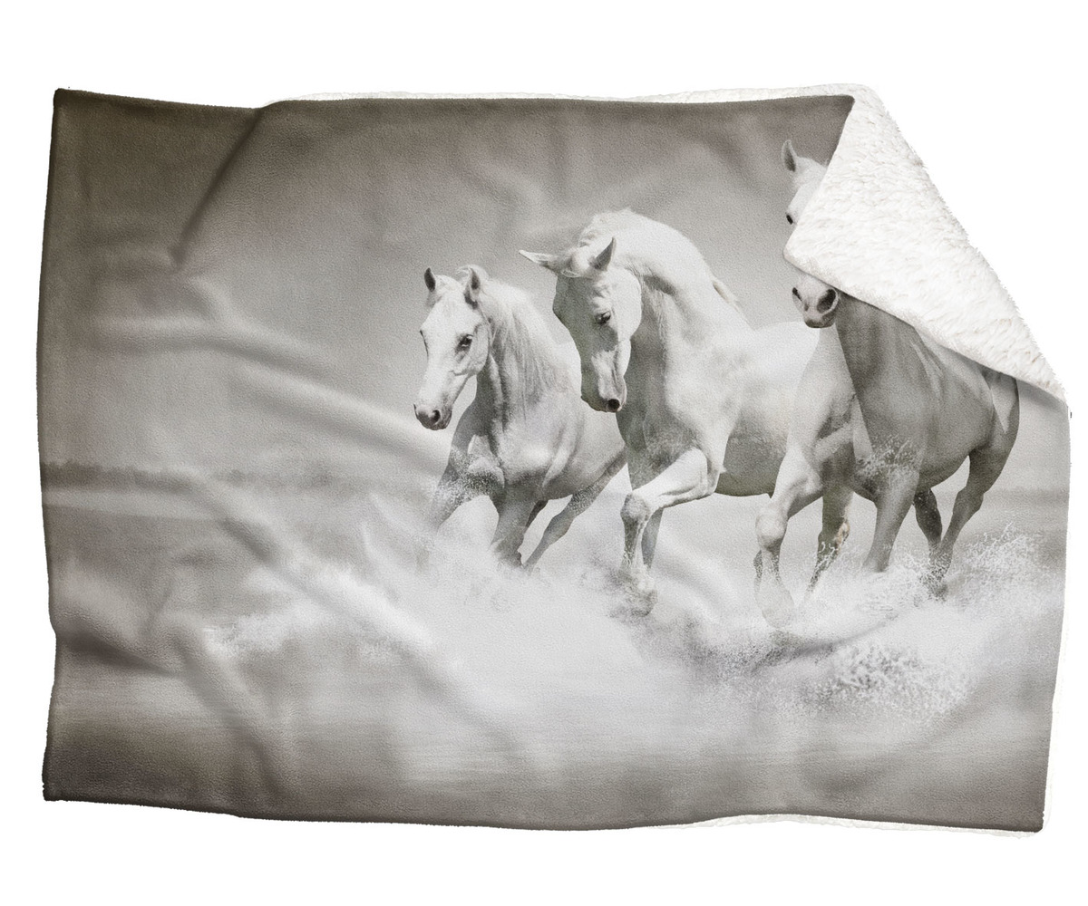 IMPAR Fleecová deka Běžící koně 150x120 cm (Rozměr : 200 x 140 cm, Podšití beránkem: ANO)