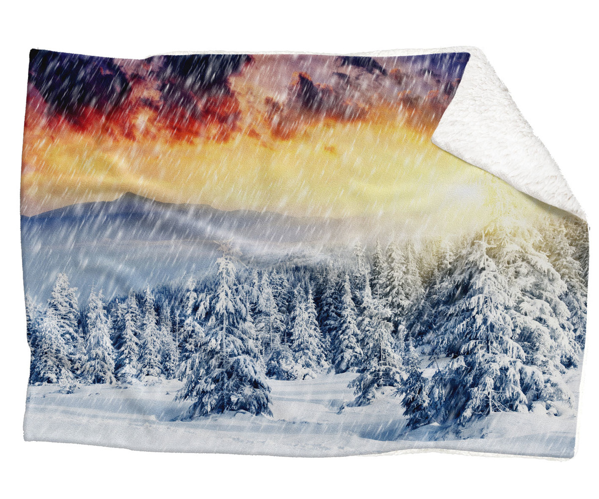 IMPAR Fleecová deka Zasněžená krajina 150x120 cm (Rozměr : 150 x 120 cm, Podšití beránkem: ANO)