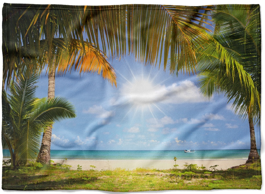 IMPAR Fleecová deka Palmy na pláži 150x120 cm (Rozměr : 150 x 120 cm, Podšití beránkem: NE)