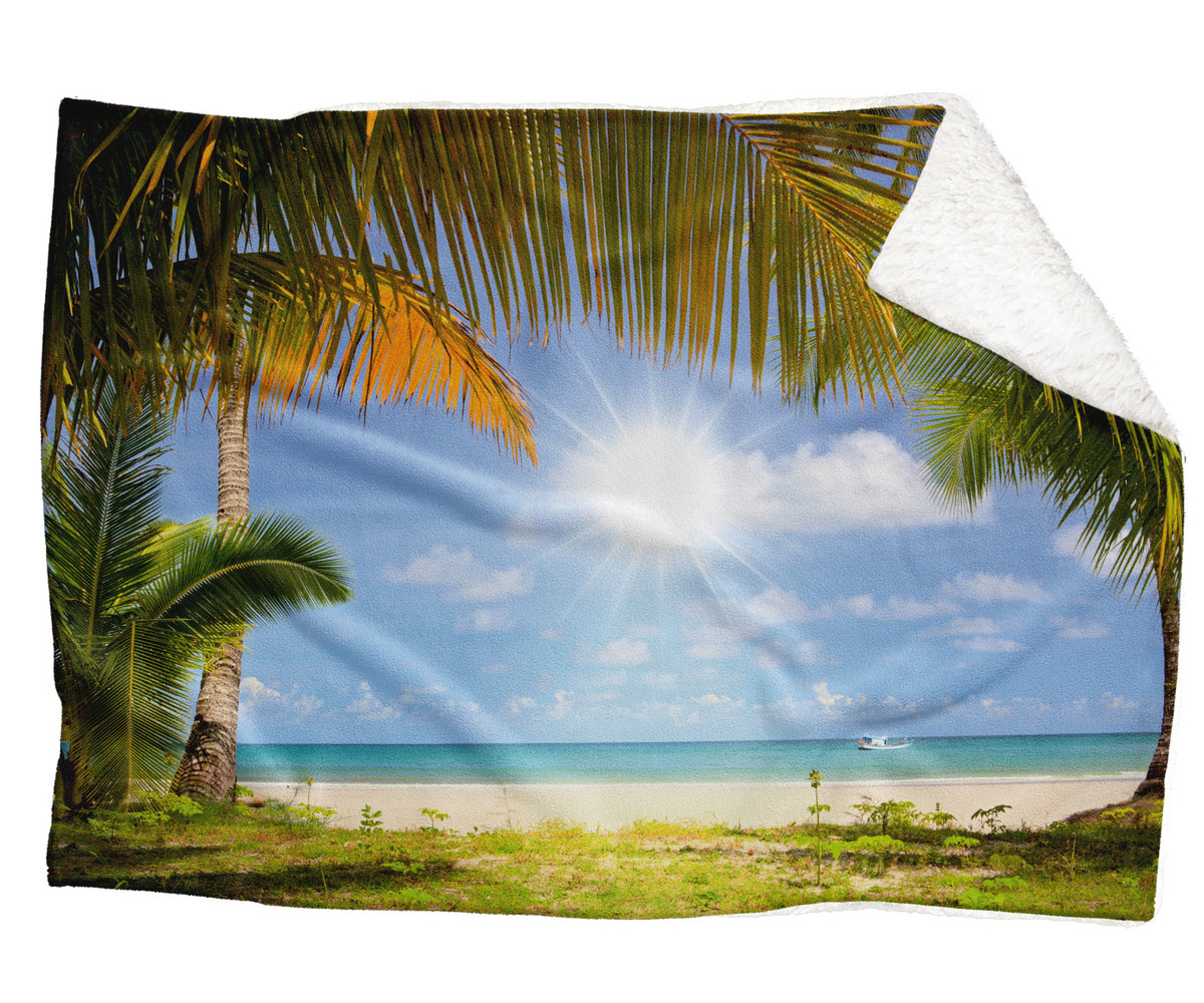 IMPAR Fleecová deka Palmy na pláži 150x120 cm (Rozměr : 150 x 120 cm, Podšití beránkem: ANO)