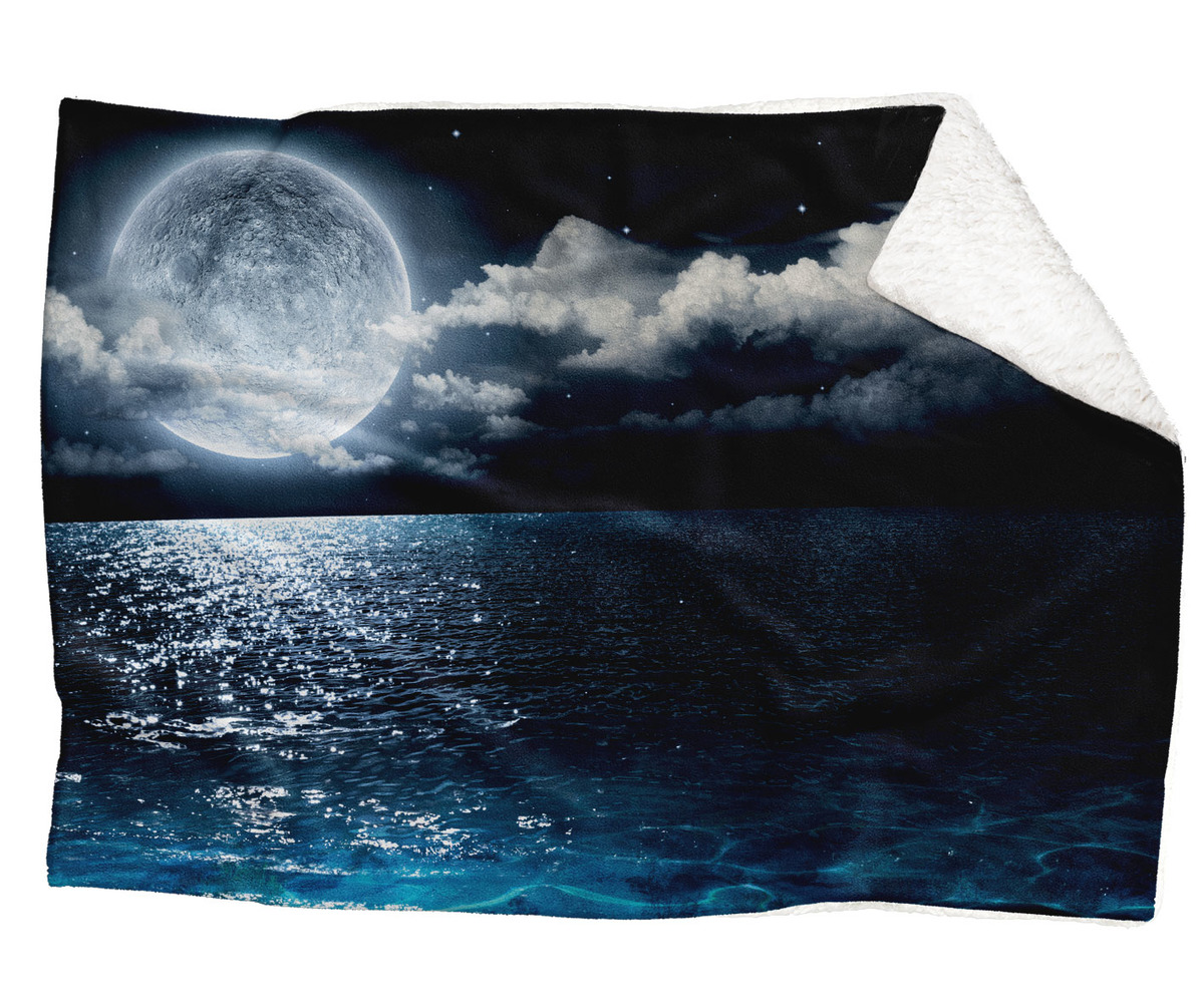Levně IMPAR Fleecová deka Moře s měsícem 150x120 cm (Rozměr : 200 x 140 cm, Podšití beránkem: ANO)