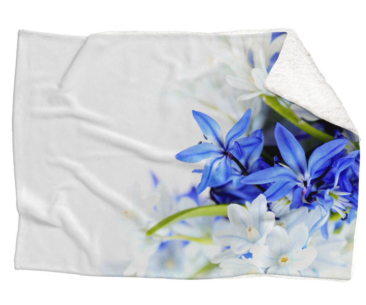 Deka Modré a bílé květy (Rozměr : 150 x 120 cm, Podšití beránkem: ANO)