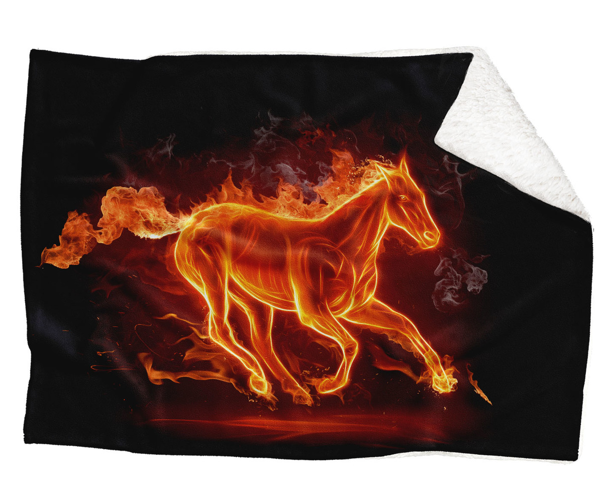 IMPAR Fleecová deka Plamenný kůň 150x120 cm (Rozměr : 150 x 120 cm, Podšití beránkem: ANO)