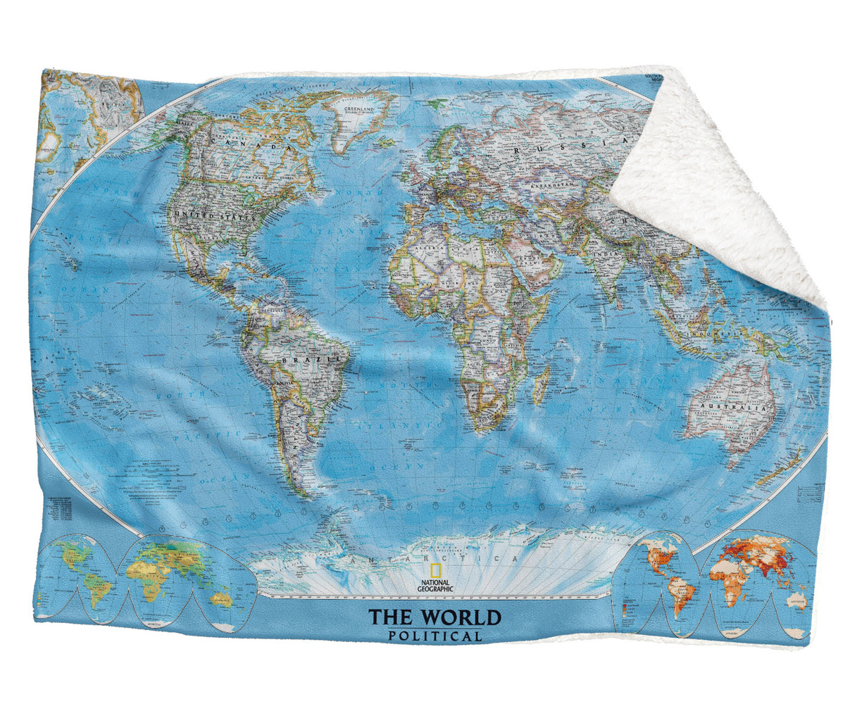 Deka Mapa světa (Rozměr : 200 x 140 cm, Podšití beránkem: ANO)