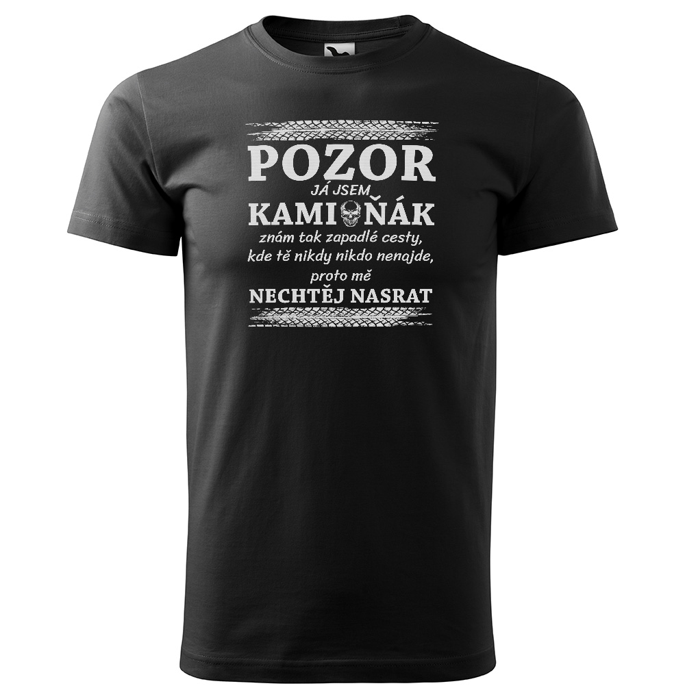 Tričko Pozor kamioňák - pánské (Velikost: XL, Barva trička: Černá)