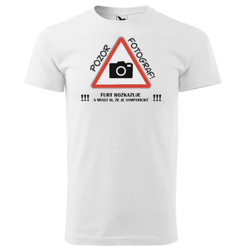 Tričko Pozor fotograf (Velikost: XS, Typ: pro muže, Barva trička: Bílá)