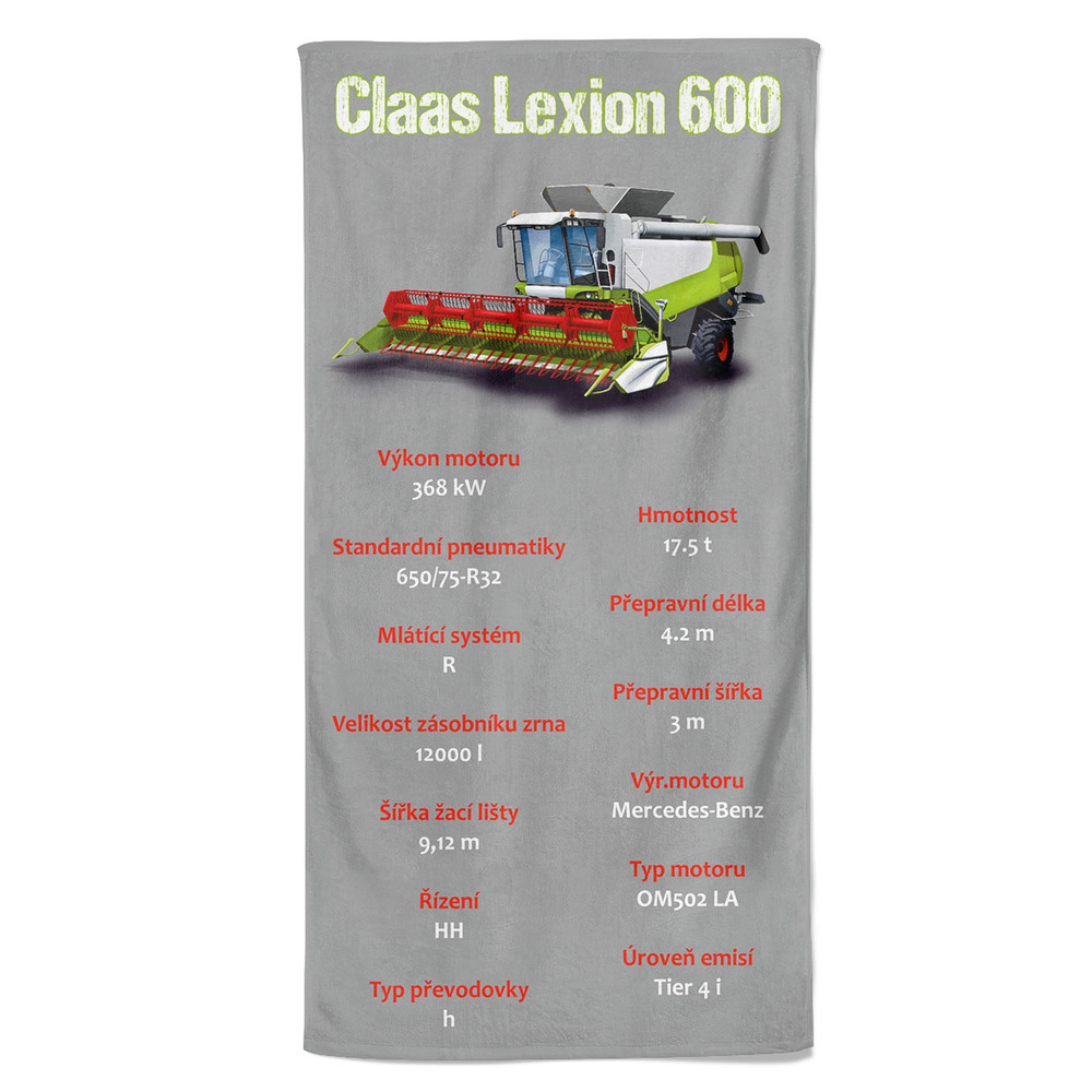 Osuška Kombajn Lexion 600 Claas (Velikost osušky: 100x170cm)