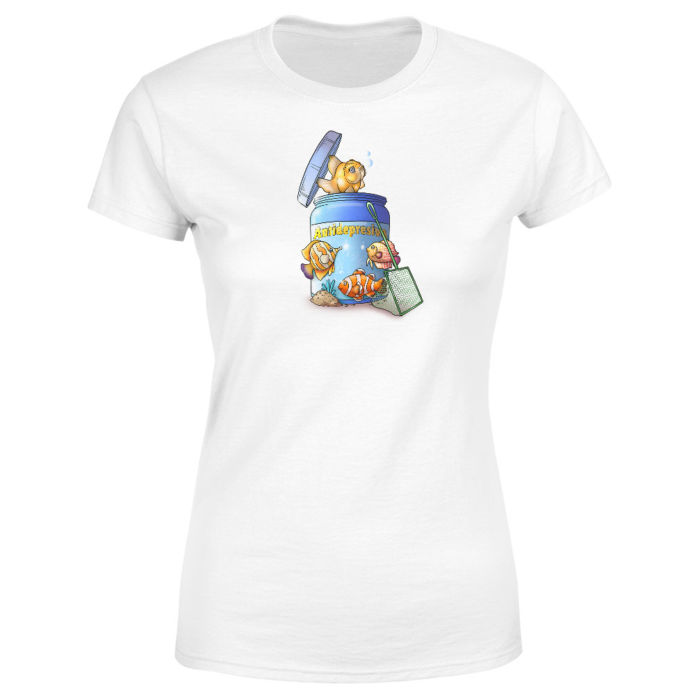 Tričko Antidepresiva – akvarista (Velikost: M, Typ: pro ženy, Barva trička: Bílá)