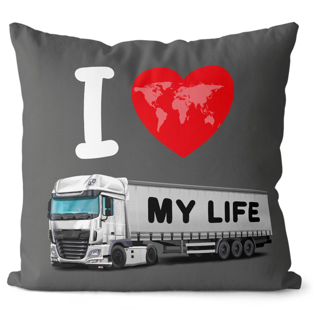 Polštářek Kamion – My life (Velikost: 55 x 55 cm, Barva kamionu: Bílá)