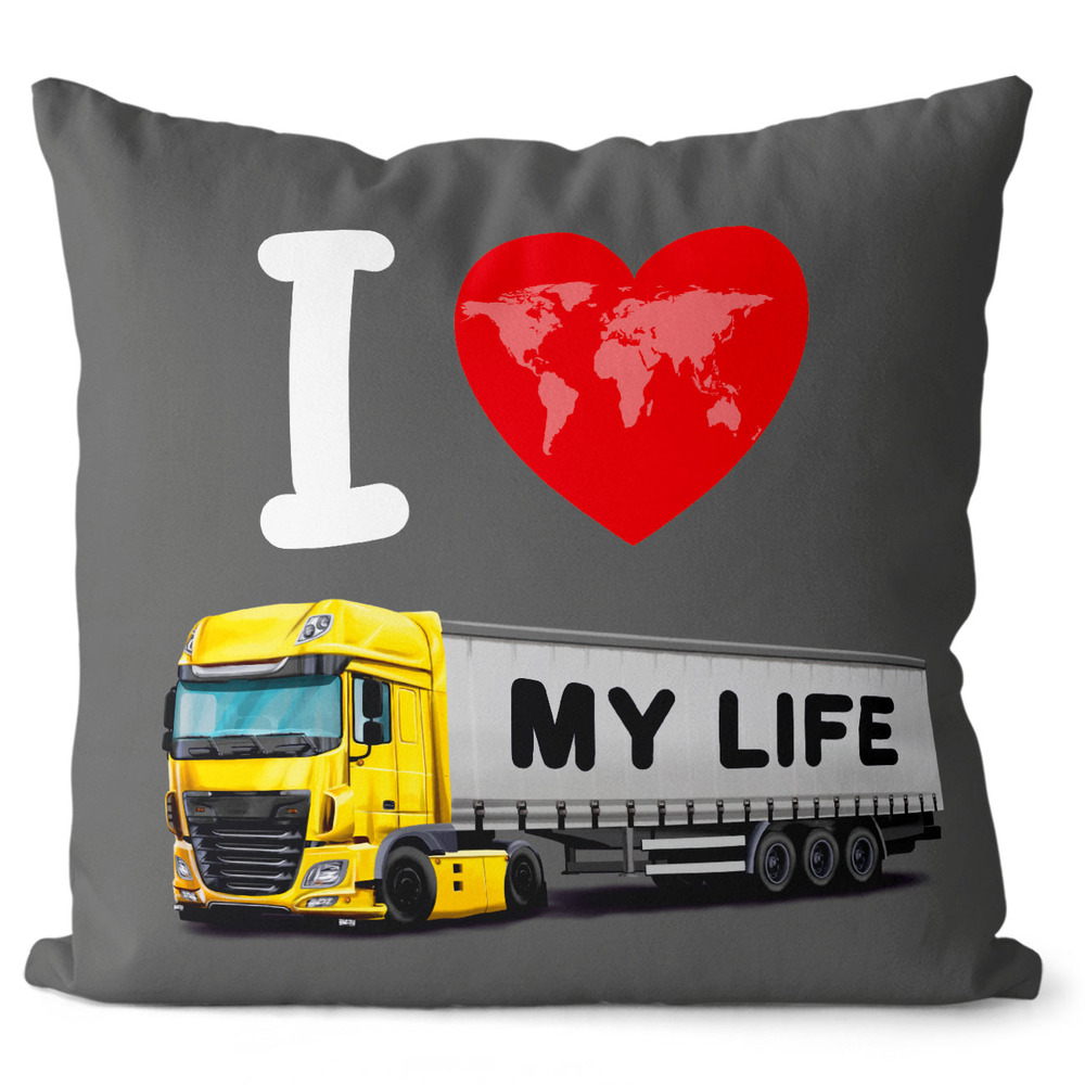 Polštářek Kamion – My life (Velikost: 40 x 40 cm, Barva kamionu: Žlutá)