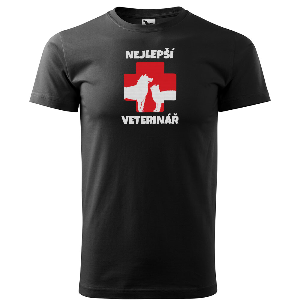 Pánské tričko Nejlepší veterinář – kříž (Velikost: XS, Barva trička: Černá)
