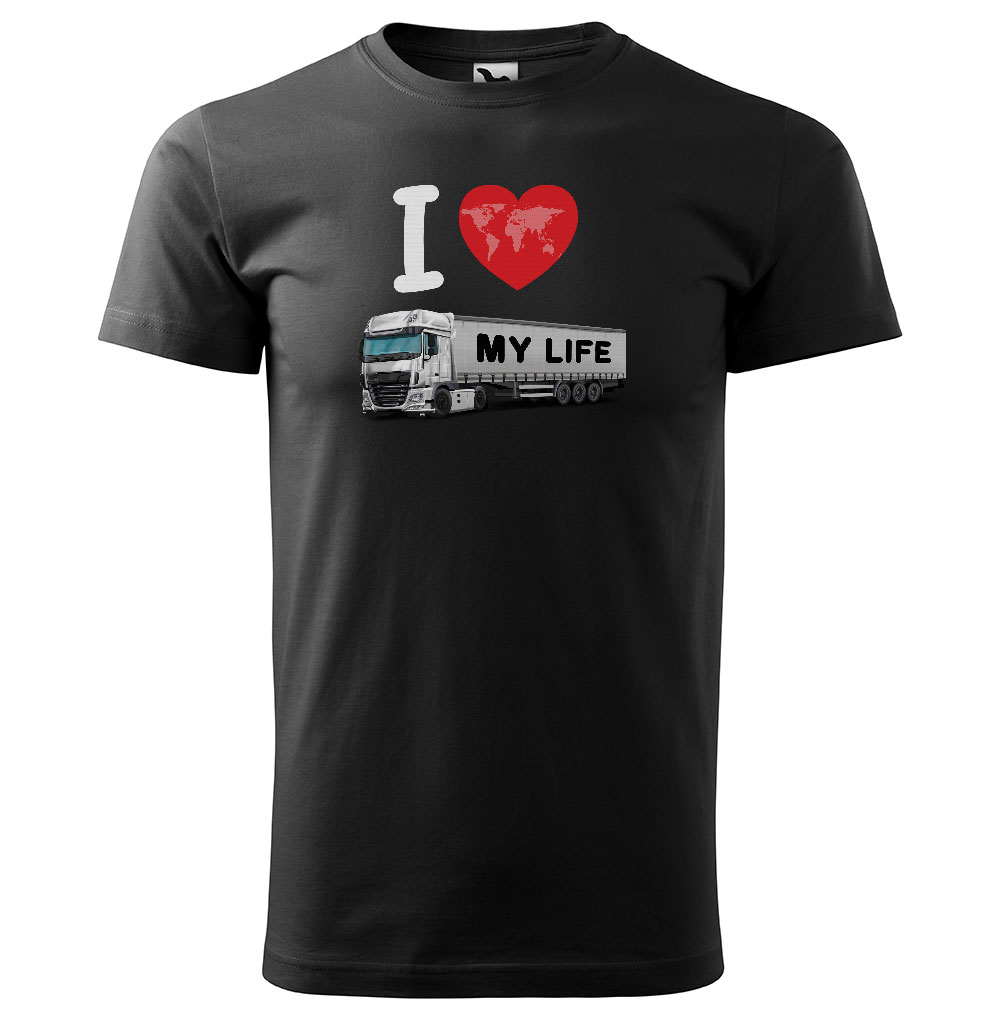 Pánské tričko Kamion – my Life (Velikost: S, Barva trička: Černá, Barva kamionu: Bílá)