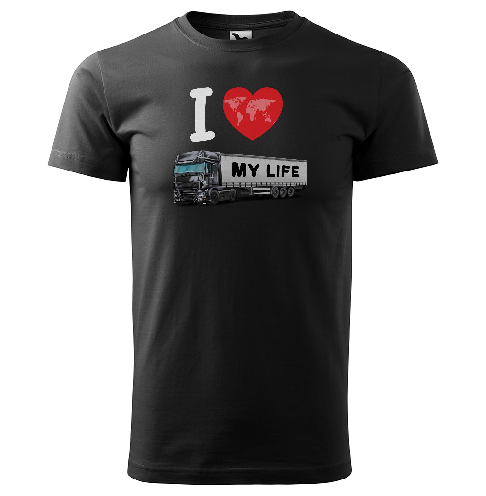 Pánské tričko Kamion – my Life (Velikost: XS, Barva trička: Černá, Barva kamionu: Černá)