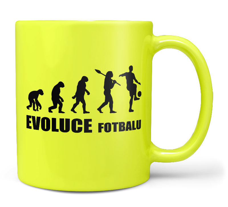Hrnek Evoluce fotbalu - fluo (Náplň hrníčku: Žádná)