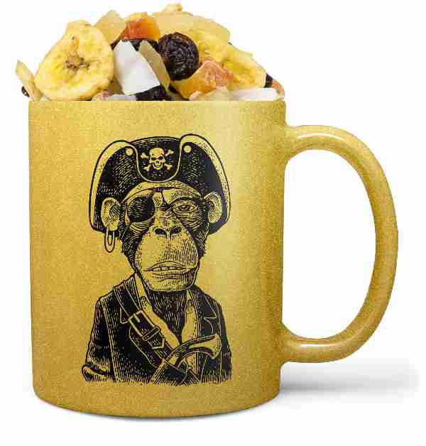 Hrnek Opičí kapitán – zlatý (Náplň hrníčku: Tropická směs)