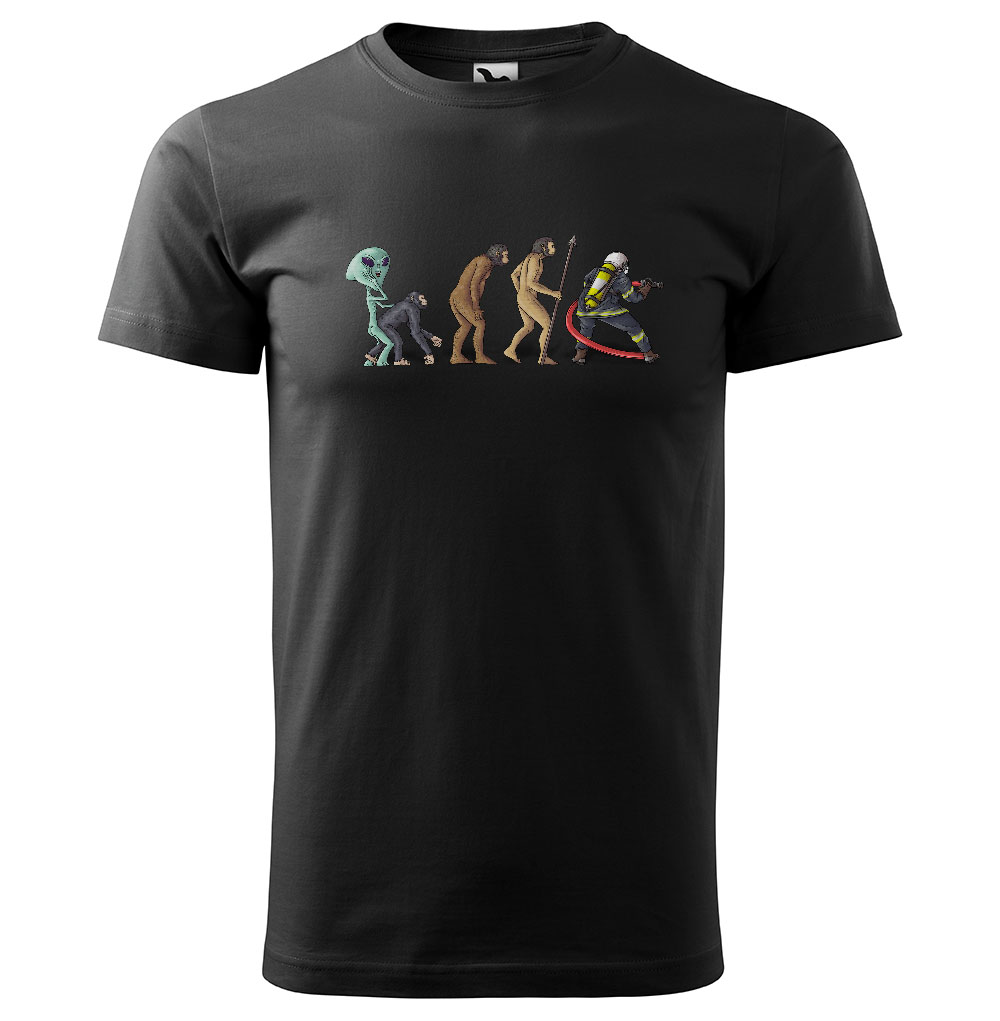 Tričko Evoluce – hasiči (pánské) (Velikost: XS, Barva trička: Černá)