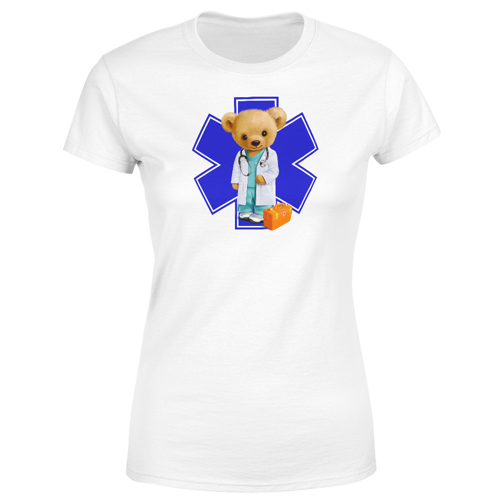 Tričko Medvěd – doktor (Velikost: M, Typ: pro ženy, Barva trička: Bílá)