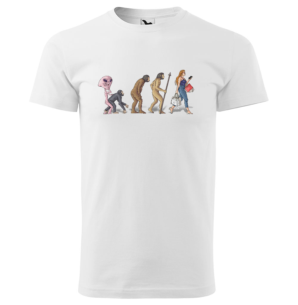Tričko Evoluce – Shopping (Velikost: 5XL, Typ: pro muže, Barva trička: Bílá)