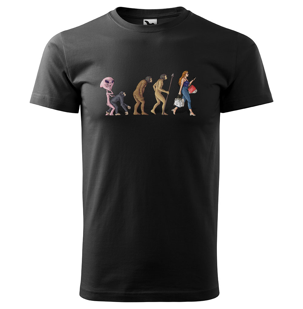 Tričko Evoluce – Shopping (Velikost: S, Typ: pro muže, Barva trička: Černá)