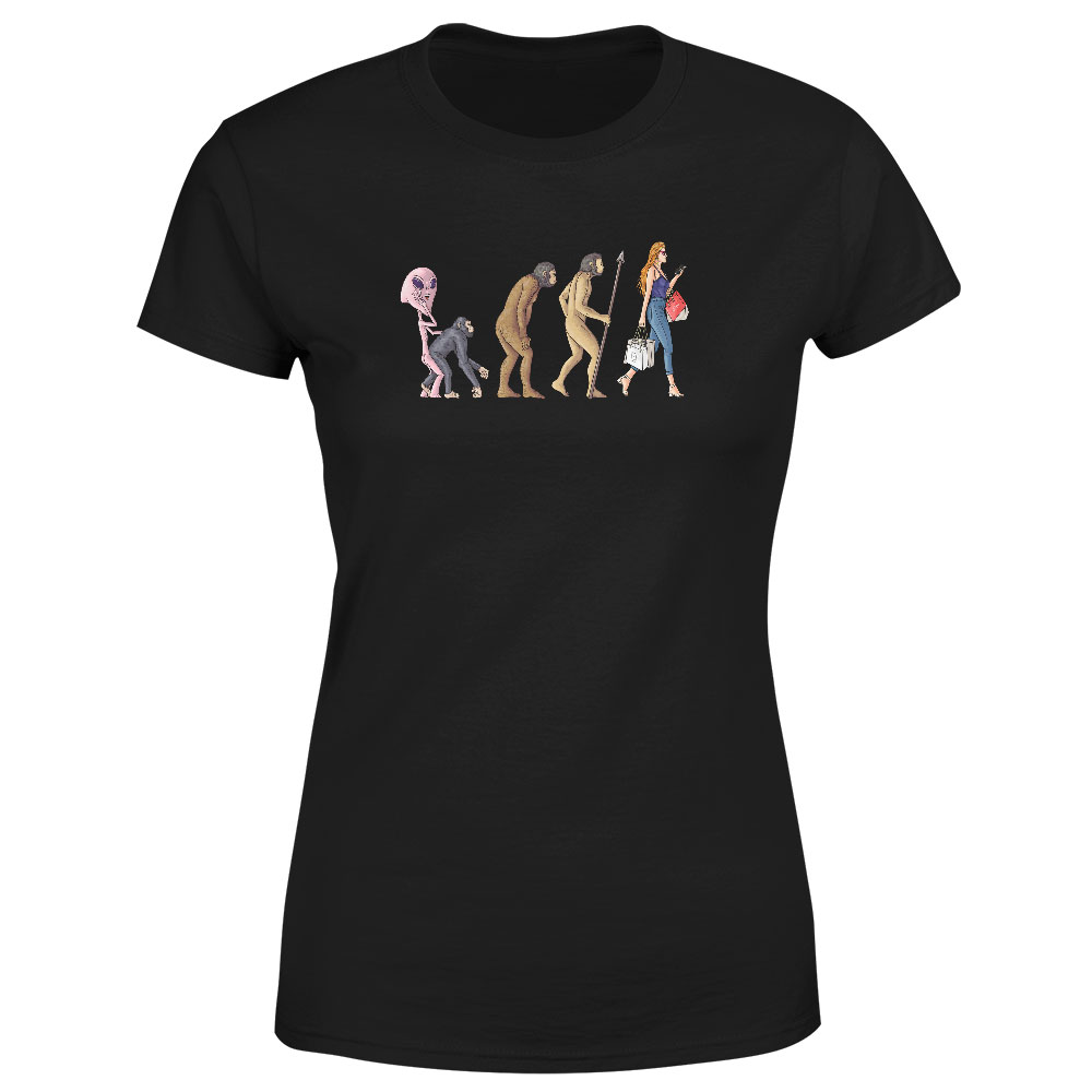 Tričko Evoluce – Shopping (Velikost: M, Typ: pro ženy, Barva trička: Černá)