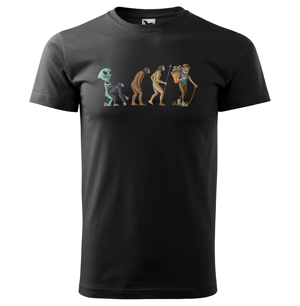 Tričko Evoluce houbaře (Velikost: S, Typ: pro muže, Barva trička: Černá)
