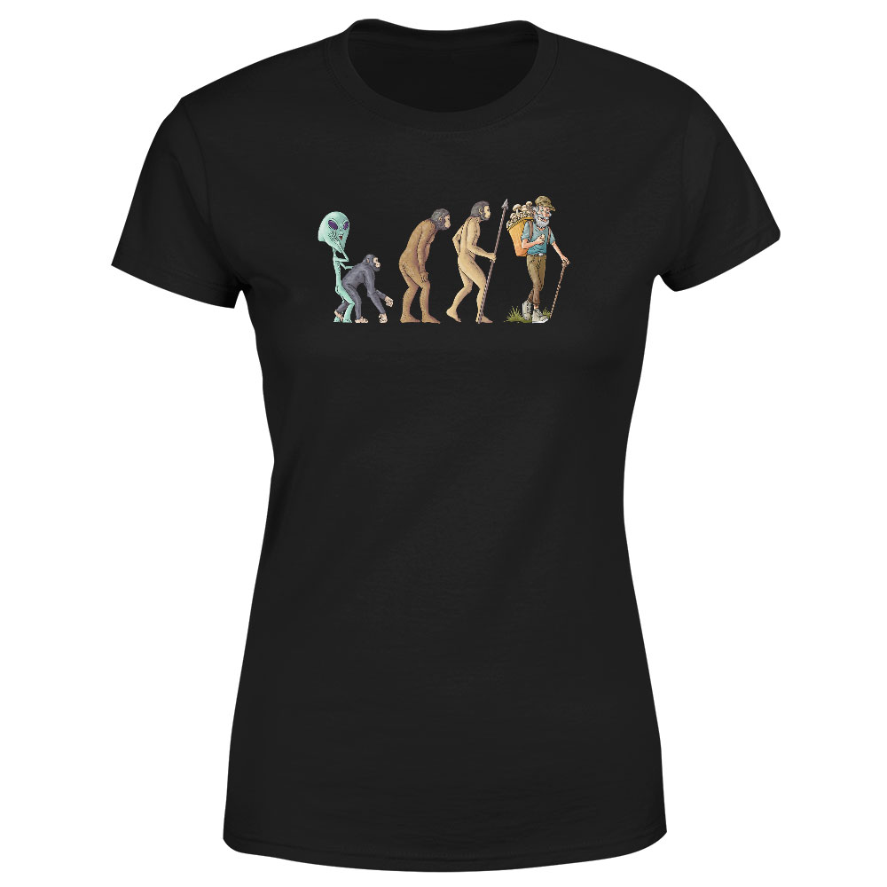 Tričko Evoluce houbaře (Velikost: 2XL, Typ: pro ženy, Barva trička: Černá)