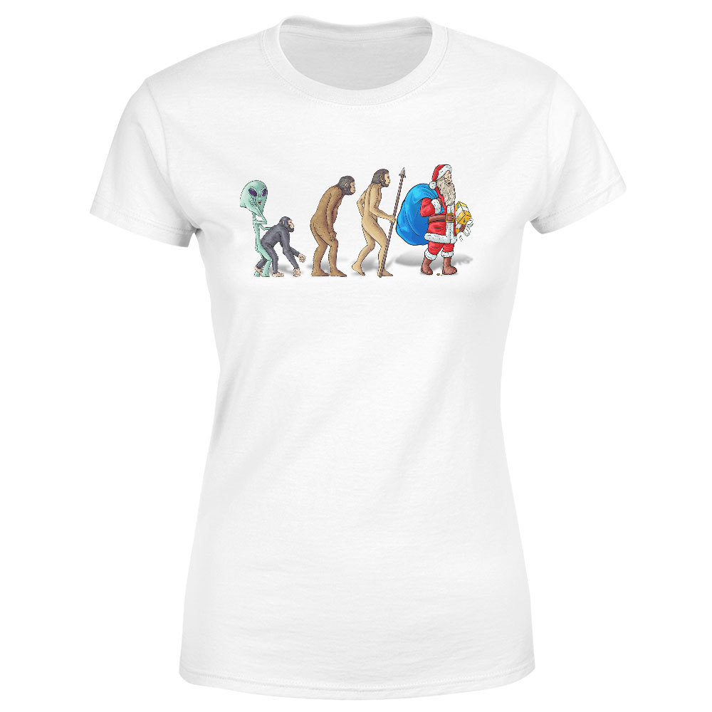 Tričko Evoluce – Santa Claus (Velikost: XS, Typ: pro ženy, Barva trička: Bílá)