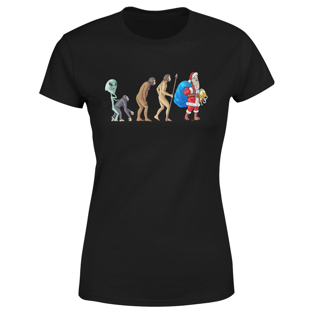 Tričko Evoluce – Santa Claus (Velikost: XL, Typ: pro ženy, Barva trička: Černá)