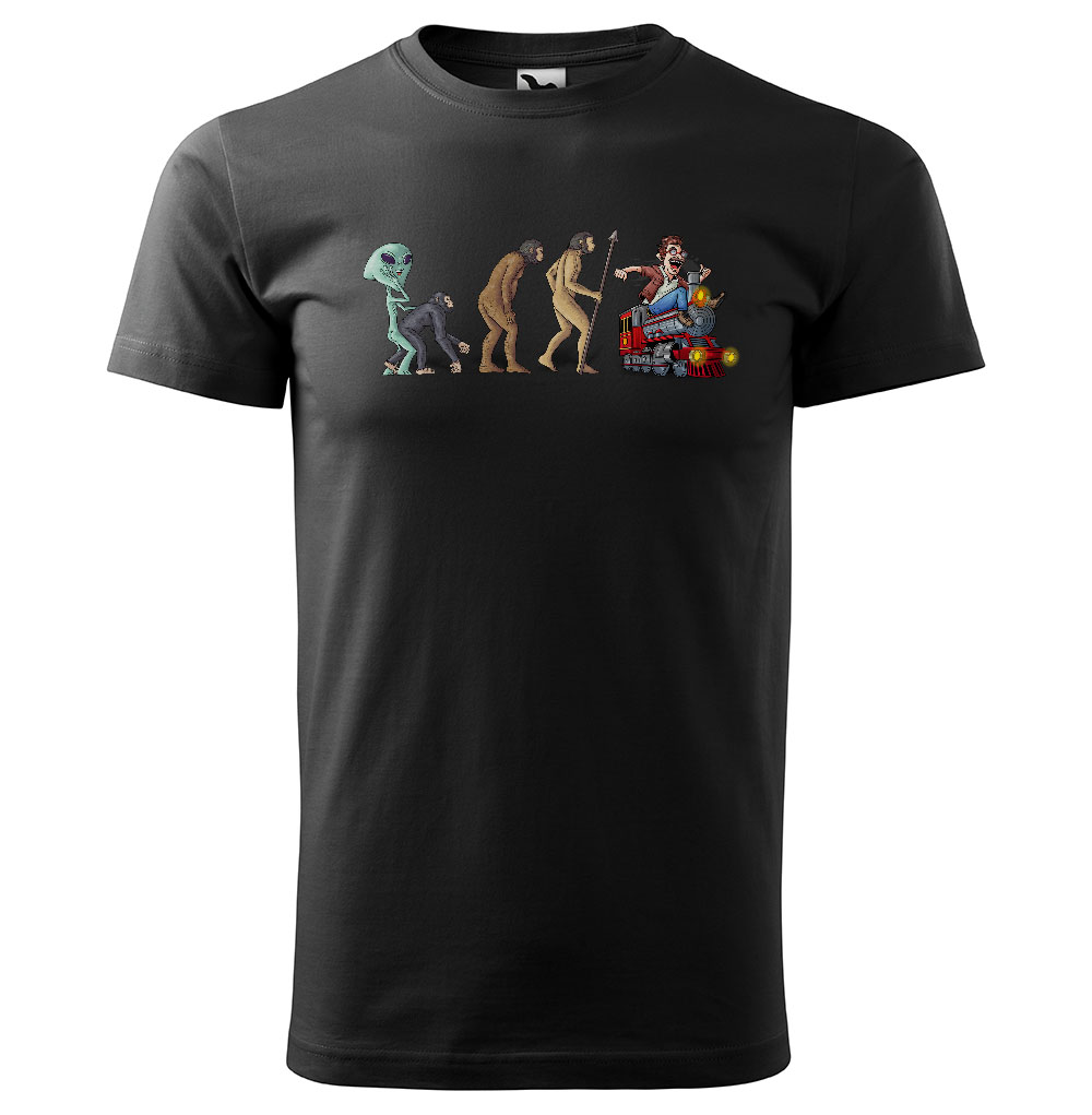 Tričko Evoluce milovníka vlaků (Velikost: XS, Barva trička: Černá)