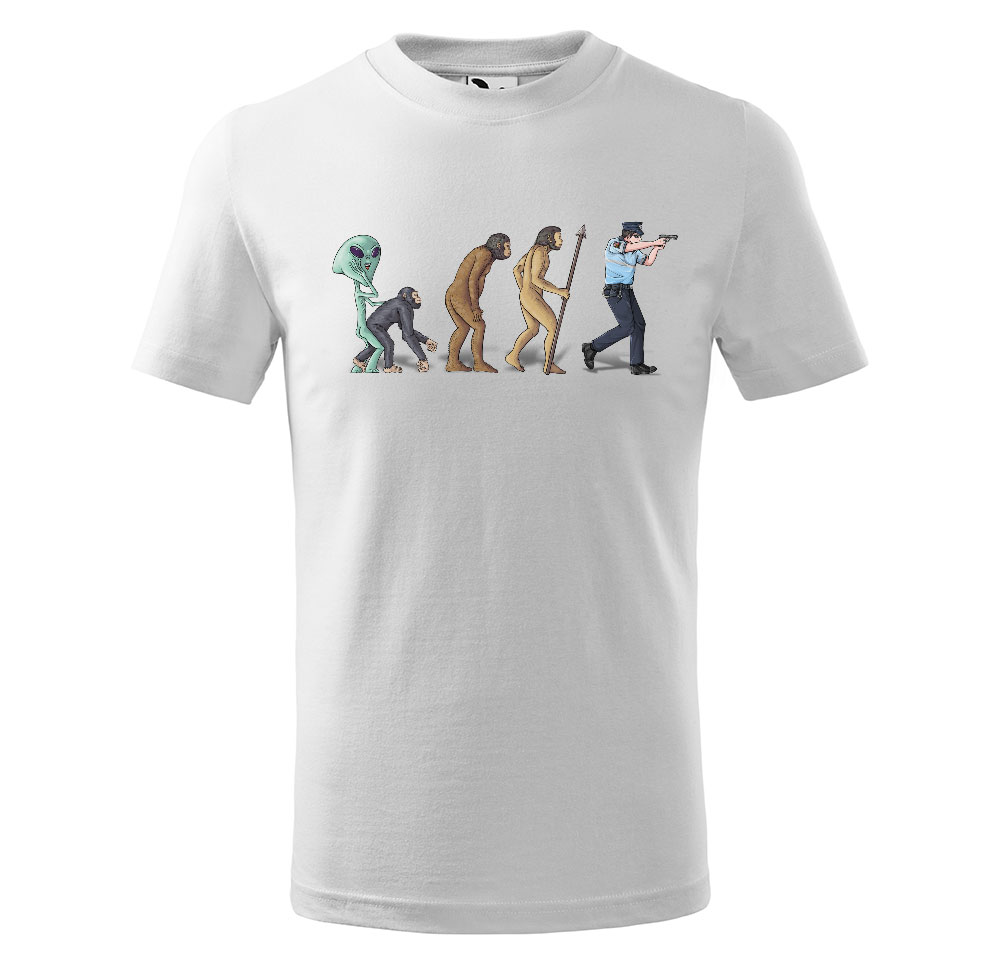 Tričko Policejní evoluce – dětské (Velikost: 110, Barva trička: Bílá)