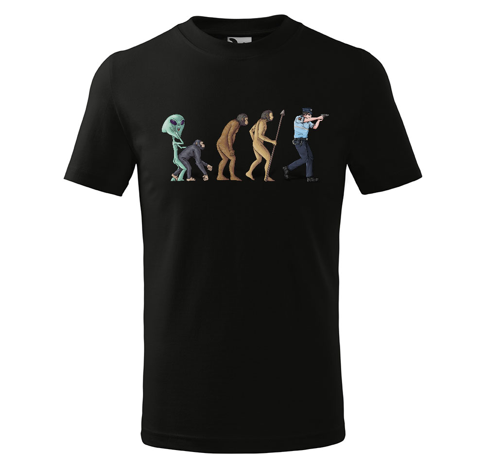 Tričko Policejní evoluce – dětské (Velikost: 110, Barva trička: Černá)