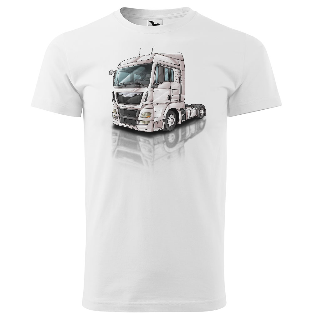Pánské tričko Kamion – výběr barvy (Velikost: S, Barva trička: Bílá, Barva kamionu: Bílá)