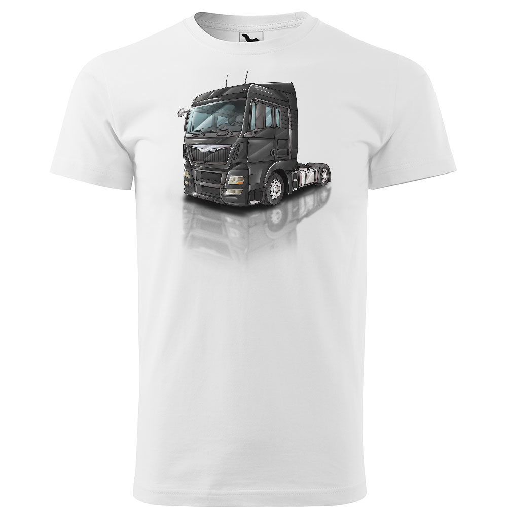 Pánské tričko Kamion – výběr barvy (Velikost: XL, Barva trička: Bílá, Barva kamionu: Černá)