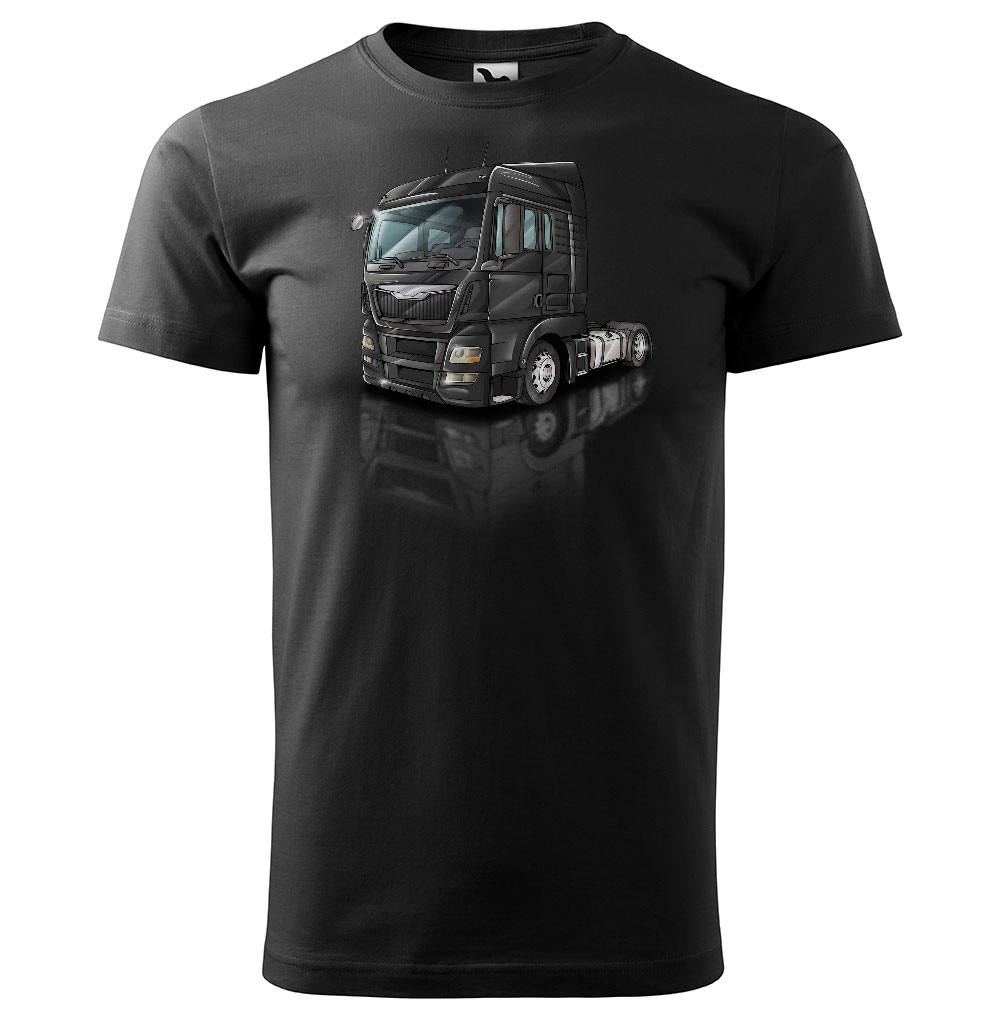Pánské tričko Kamion – výběr barvy (Velikost: 4XL, Barva trička: Černá, Barva kamionu: Černá)