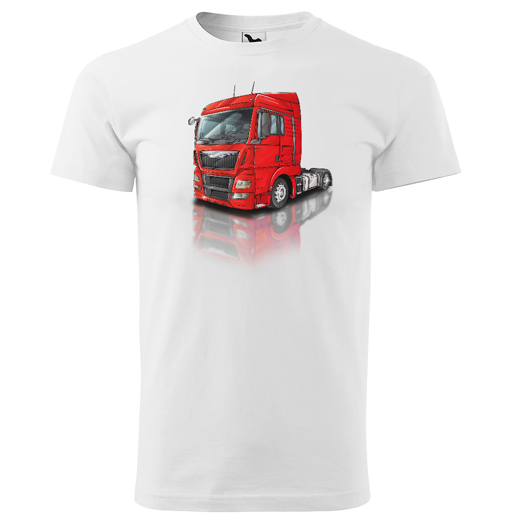 Pánské tričko Kamion – výběr barvy (Velikost: XS, Barva trička: Bílá, Barva kamionu: Červená)