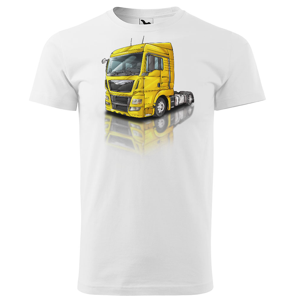 Pánské tričko Kamion – výběr barvy (Velikost: XS, Barva trička: Bílá, Barva kamionu: Žlutá)